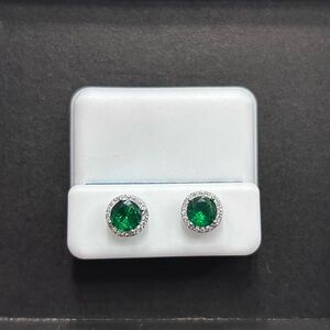 Nano Emerald Studs with CZ Halo 925